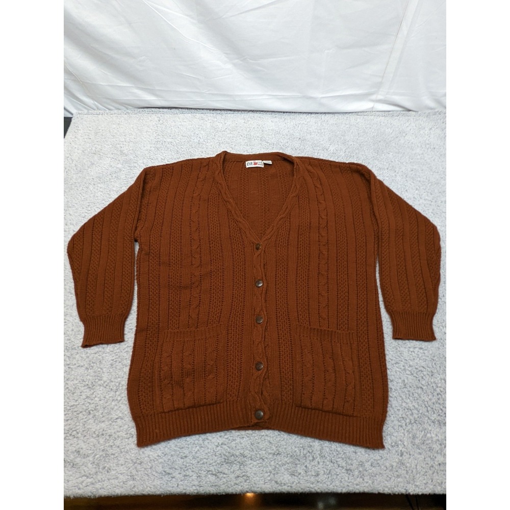 Vintage 80s Eve Ltd Cardigan Cable Knit Sweater Brown Womans Size 18W Chunky Y2K